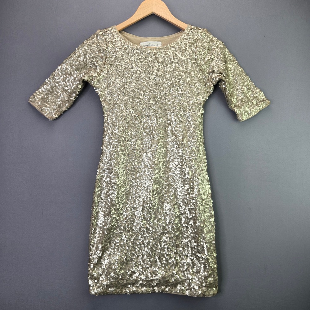Abercrombie & Fitch Sequin Dress Bodycon Mini Small Gold Short Sleeve Party 3833